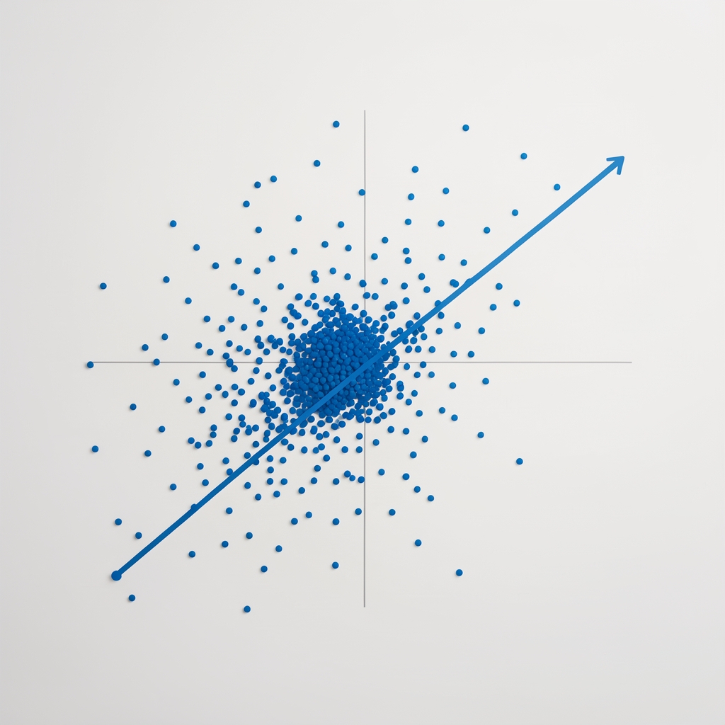 Scatter plot és lineáris regressziós egyenes gépi tanulási adatvizualizáción, Jupyter Notebook-ban megjelenítve kék grafikonnal